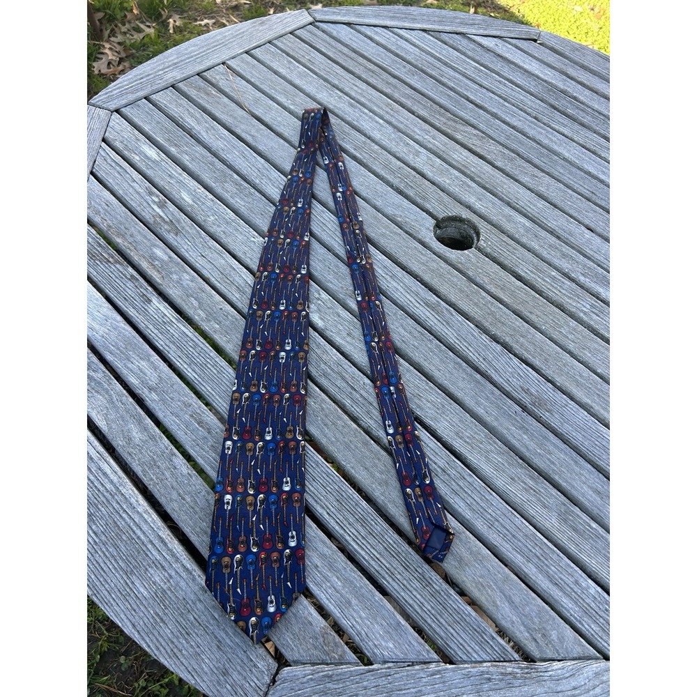 Addiction Navy Guitars Novelty Print Musicians Bands Polyester‎ Classic Tie